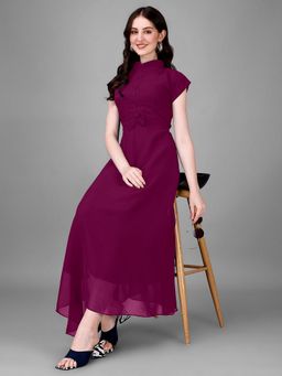 Femvy - Women Magenta Georgette Solid Flared Dress