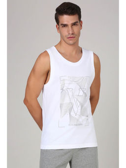 Van Heusen - Men White Graphic Print Sleeveless Loose Fit Vest