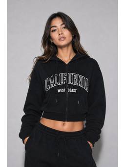 MIXT by Nykaa Fashion - Women Black Typography Crop Sweatshirt