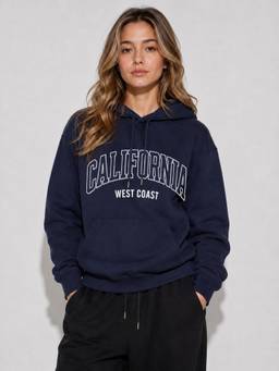 MIXT by Nykaa Fashion - Women Navy Blue Fleece Hooded Sweatshirt