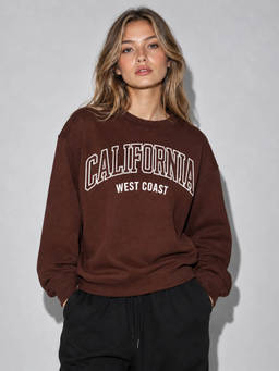 MIXT by Nykaa Fashion - Women Brown Typography Print Fleece Sweatshirt