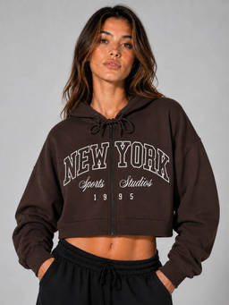 MIXT by Nykaa Fashion - Brown Fleece Women Crop Sweatshirt