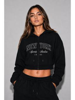 MIXT by Nykaa Fashion - Black Fleece Women Crop Sweatshirt