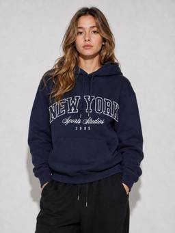 MIXT by Nykaa Fashion - Navy Blue Fleece Women Hooded Sweatshirt