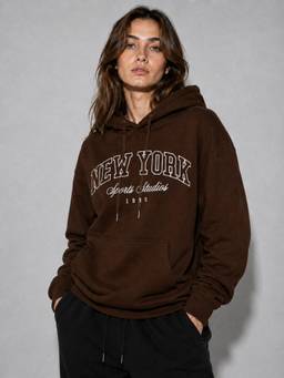 MIXT by Nykaa Fashion - Brown Fleece Women Hooded Sweatshirt