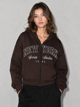 MIXT by Nykaa Fashion - Brown Fleece Women Zipper Hooded Sweatshirt