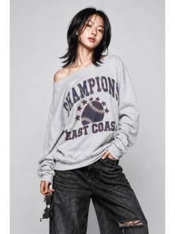 MIXT by Nykaa Fashion - Women Typography Print Grey Fleece Relaxed Fit Sweatshirt