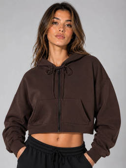 MIXT by Nykaa Fashion - Brown Fleece Women Crop Sweatshirt