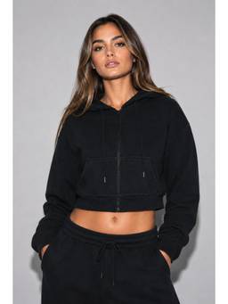 MIXT by Nykaa Fashion - Black Fleece Women Crop Sweatshirt