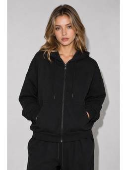 MIXT by Nykaa Fashion - Black Fleece Women Zipper Sweatshirt