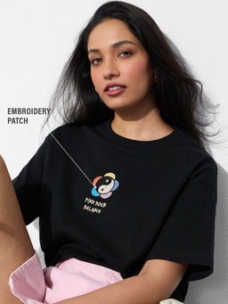 The Souled Store - Originals: Find Your Balance Women Black Relaxed Fit T-Shirt