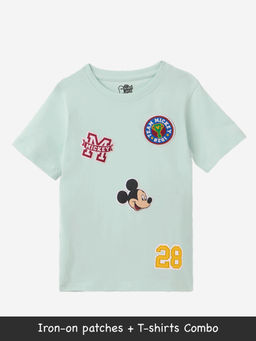 The Souled Store - Official : Team Mickey Mouse Boys Green T-shirt with Patches