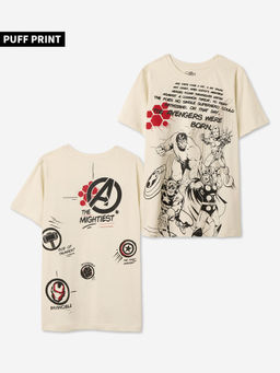 The Souled Store - Official Marvel: The Mightiest Young Boys Off White Cotton T-shirt