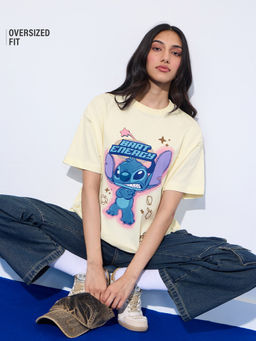 The Souled Store - Official Disney: Brat Energy Women Cream Oversized T-Shirt