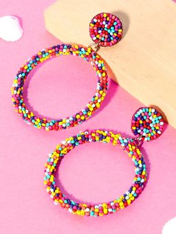 Blueberry - Multi Beads Embellished Circular Drop Earring