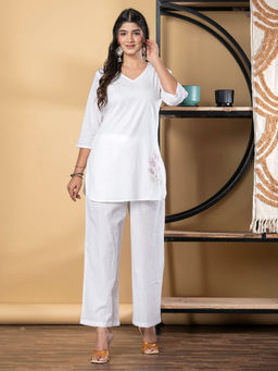 Readiprint - White Solid Tunic and Palazzo (Set of 2)