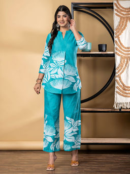 Readiprint - Turquoise Floral Tunic and Palazzo (Set of 2)