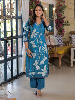 Autumnlane - Blue Floral Kurta and Pant (Set of 2)