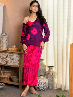 HOUSE OF JAMOTI - Pink Tie & Dye Shirt with Inner and Pant (Set of 3)