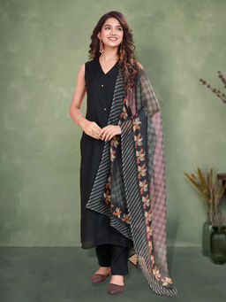 MOJILAA - Black Solid Kurta and Pant with Dupatta (Set of 3)