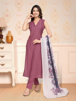 MOJILAA - Mauve Solid Kurta and Pant with Dupatta (Set of 3)