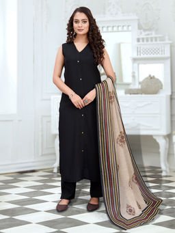 MOJILAA - Black Solid Kurta and Pant with Dupatta (Set of 3)