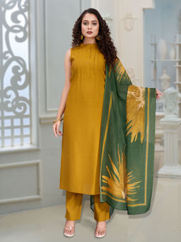 MOJILAA - Mustard Solid Kurta and Pant with Dupatta (Set of 3)