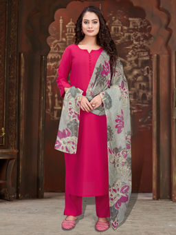 MOJILAA - Pink Solid Kurta and Pant with Dupatta (Set of 3)