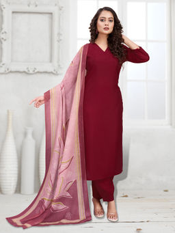 MOJILAA - Maroon Solid Kurta and Salwar with Dupatta (Set of 3)