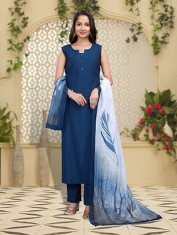 MOJILAA - Navy Blue Solid Kurta and Pant with Dupatta (Set of 3)