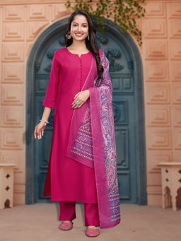 MOJILAA - Pink Solid Kurta and Pant with Dupatta (Set of 3)