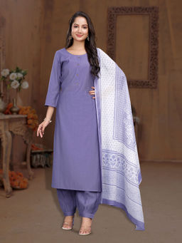 MOJILAA - Lavender Solid Kurta and Salwar with Dupatta (Set of 3)