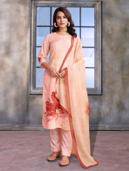 MOJILAA - Peach Floral Kurta and Pant with Dupatta (Set of 3)