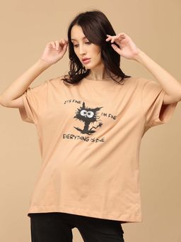 The Mom Store - Beige I' M Fine Oversized Maternity T-Shirt