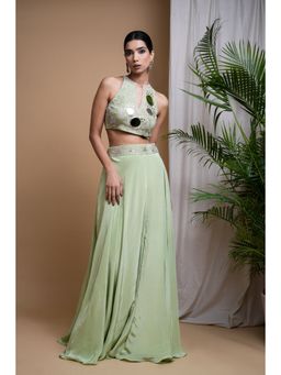 Ahi Clothing - Pastel Pistachio Green Indo Skirt with Crop Top (Set of 2)