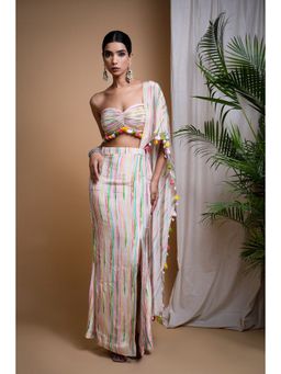 Ahi Clothing - Stripes Printed Drape Skirt with Bustier (Set of 2)