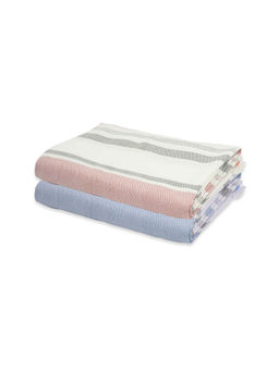 Doctor Towels - Denim Blue & Merlot Mauve Cambric Multi-Stripe Bath Towel (Set Of 2)