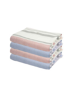 Doctor Towels - Denim Blue & Merlot Mauve Cambric Multi-Stripe Bath Towel (Set Of 4)