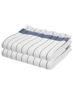 Doctor Towels - Forest Green & Denim Blue Cambric Pin-Stripe Bath Towel (Set Of 2)