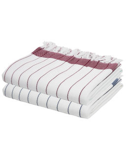 Doctor Towels - Denim Blue & Merlot Mauve Cambric Pin-Stripe Bath Towel (Set Of 2)