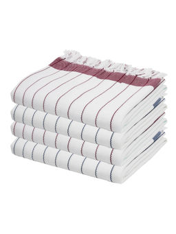 Doctor Towels - Denim Blue & Merlot Mauve Cambric Pin-Stripe Bath Towel (Set Of 4)