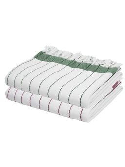 Doctor Towels - Merlot Mauve & Forest Green Cambric Pin-Stripe Bath Towel (Set Of 2)