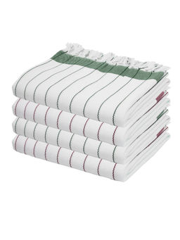 Doctor Towels - Merlot Mauve & Forest Green Cambric Pin-Stripe Bath Towel (Set Of 4)