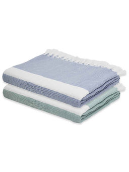 Doctor Towels - Forest Green & Denim Blue Cambric Solid Bath Towel (Set Of 2)