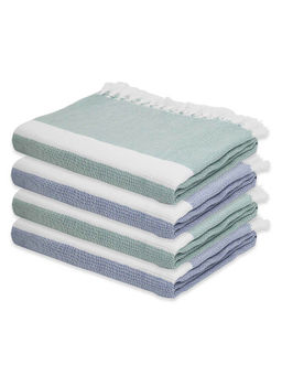 Doctor Towels - Forest Green & Denim Blue Cambric Solid Bath Towel (Set Of 4)