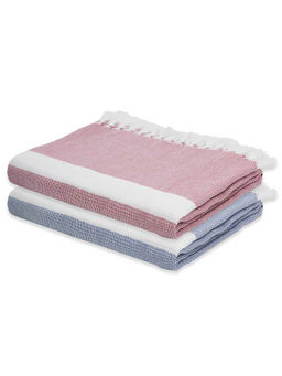 Doctor Towels - Denim Blue & Merlot Mauve Cambric Solid Bath Towel (Set Of 2)