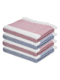 Doctor Towels - Denim Blue & Merlot Mauve Cambric Solid Bath Towel (Set Of 4)