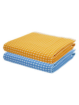 Doctor Towels - Summer Yellow & Persian Blue Honey Comb Bath Towel (Set Of 2)