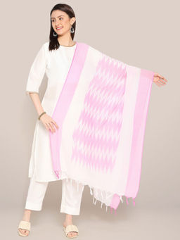 Dupatta Bazaar - Womens Lavender & White Ikat Cotton Dupatta