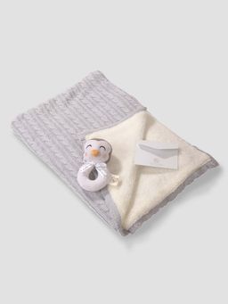 THE BABY TRUNK - Infant Kids Winter Cuddle Set: Sherpa Blanket & Rattle Gift Set Box